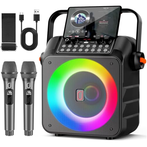 HWWR Karaoke Machine for Adults Kids, Portable Karaoke Machine with 2 Wireless Microphones, 6.5\" Subwoofer, DJ Lights, PA System Karaoke Speaker with Microphones Support REC/USB/AUX for Home Party