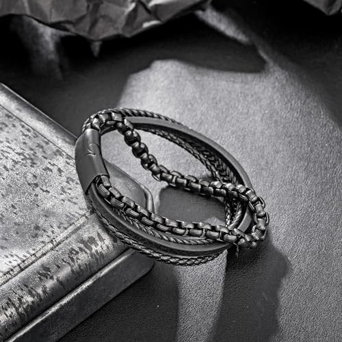Image of murtoo Mens Bracelet leather and Steel, Stainless Steel Chain and Leather Bracelets for Men