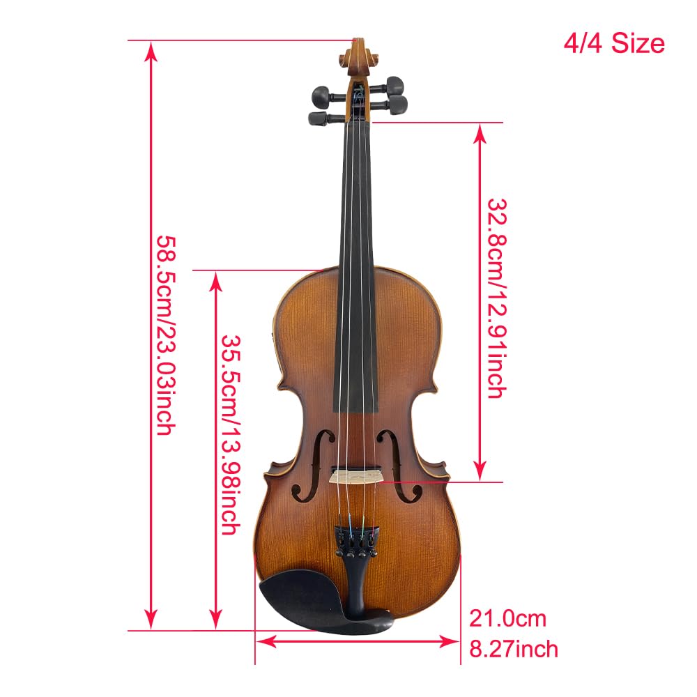 Yinfente 4/4 Violon électrique et acoustique pleine taille, 4 cordes, épicéa et érable pour étudiants, enfants, débutants, étui rigide en bois brésilien, câble, chiffon de nettoyage (café)