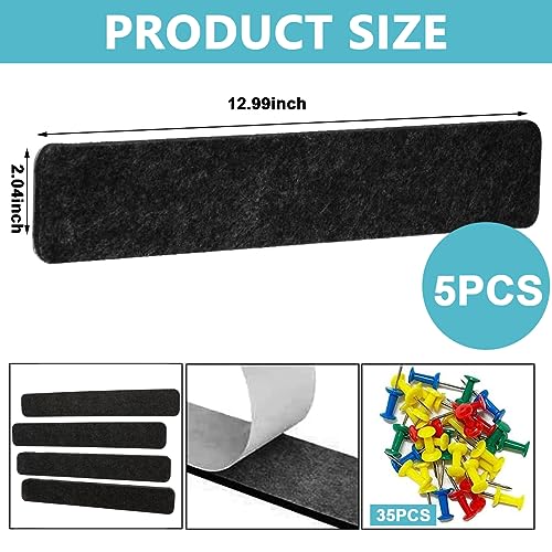 Image of Climberty 10 Pack Felt Bulletin Board, Vision Board Felt Message Board with 35pcs Drawing Pins, Self-Adhesive Lightweight Bulletin Board Strips for Paste Notes, Photos, Schedules (Black)
