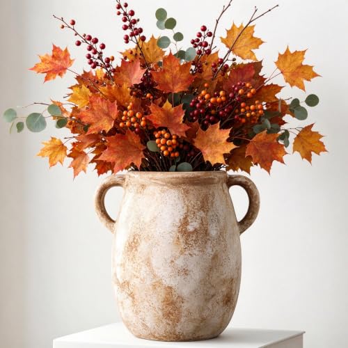Ceramic Flower Vase with Handles, 7.9in Farmhouse...