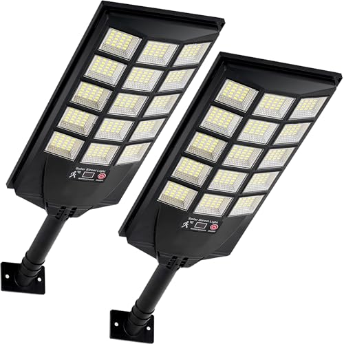 Aqraou Solar Lights Outdoor Waterproof, 6500K Dusk to Dawn Solar Street Light Motion Sensor with Remote Control, LED Security Light for Outside Garden Yard Parking Lot, Oudoor Flood Lights, 2PACK