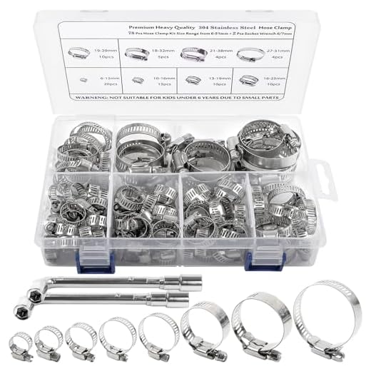 Hose Clamp, HongWay 78 Pack Stainless Steel Assortment Adjustable Range 1/4-2in(6-51mm), 304 Stainless Steel Hose Clamp with 2pcs Socket Wrench, for Plumbing, Automotive and Mechanical Application