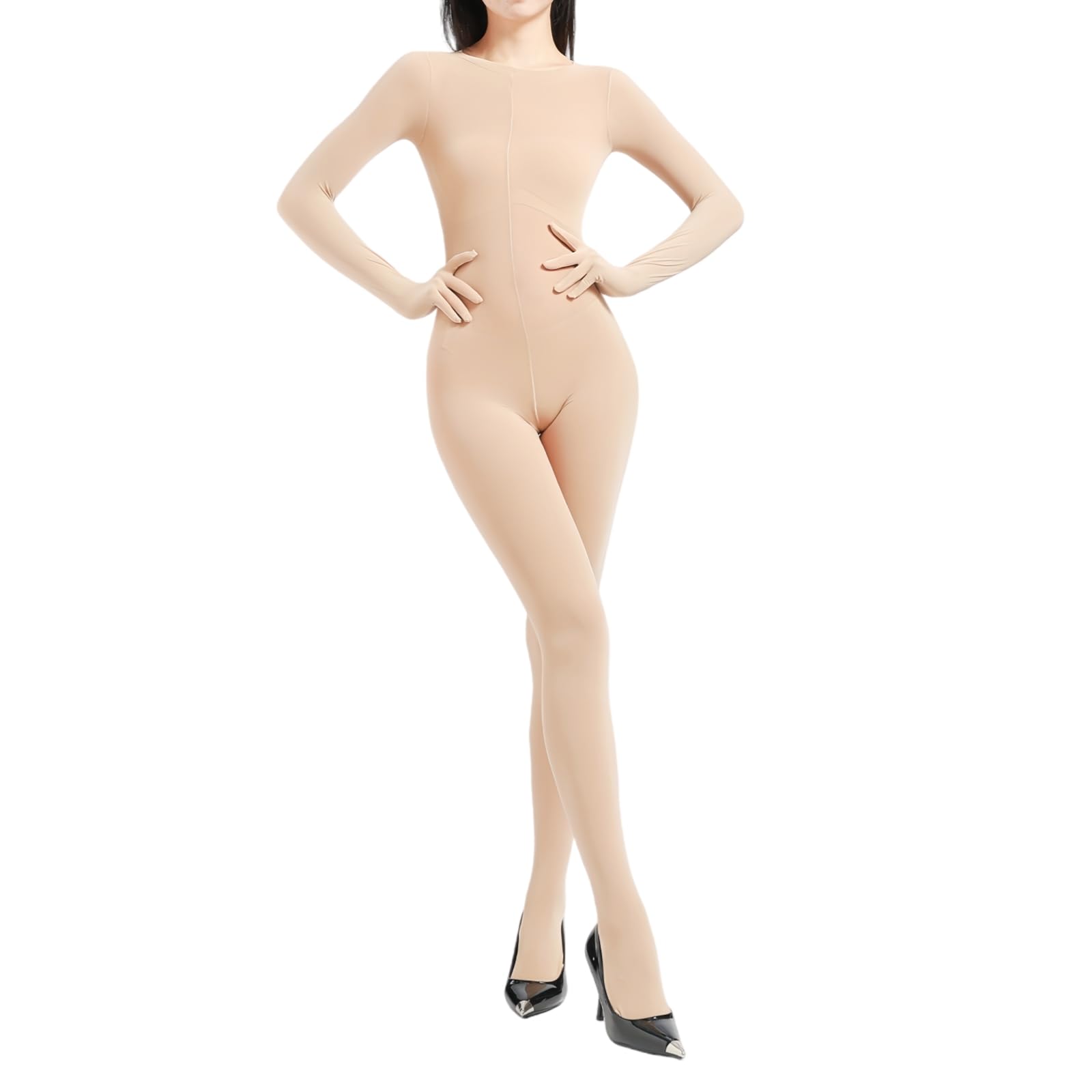 Body Stockings for Women Long Sleeve Full Body Bodysuit Includes Five Finger Glove Bodystocking Velvet 120D