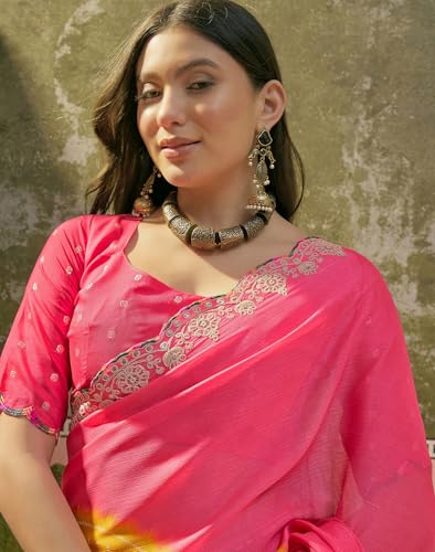 Image of SIRIL Women's Chiffon Scalloped Border Sequins Embroidery Saree with Unstitched Blouse Piece