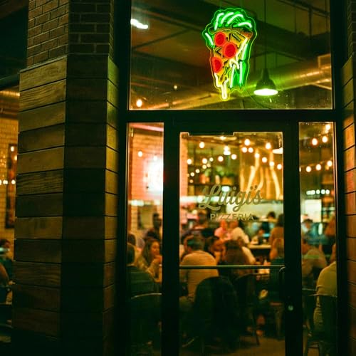 Image of Pizza Neon Sign for Wall Decor Dimmable Pizza LED Neon Light USB Powered LED Wall Art for Kitchen, Dining Room, Bar, Man Cave, Unique Home Decor and Gift for Pizza Lovers