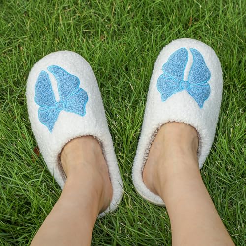 Women's House Slippers Cute Bow Indoor Men's Memory Foam Fur Shoes2