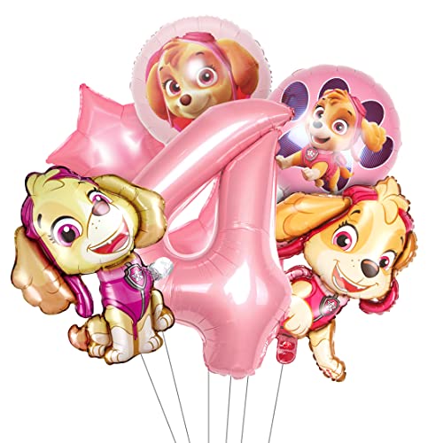Balões de patrulha para cães, decoração de aniversário, menina 4 anos, ornamentos de aniversário rosa, balões Sky, balão número 4 para decoração de festas infantis