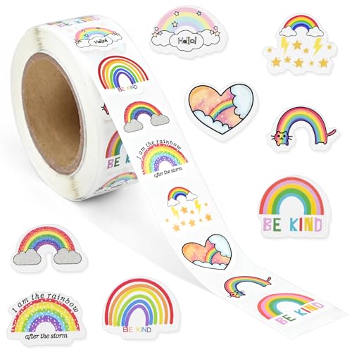 FLEXNOVA 500 Stück Regenbogen Sticker, Wasserfeste Sticker Regenbogen Aufkleber Selbstklebend Rainbow Pride Stickers Aufkleber Kinder für Geschenk Deko Handarbeit