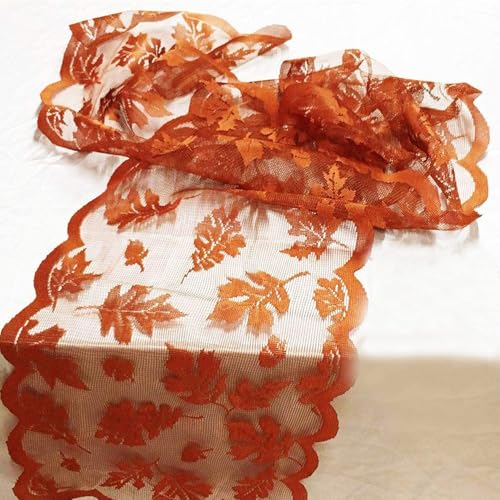 Runner da Tavolo Autunno, 183 x 33 cm Runner da Tavolo in Pizzo, Foglie Autunno Runners da Tavolos, Centro Tavola Autunnale, Decorazione del Ringraziamento per Casa, Cucina, Tavolos da Pranzo