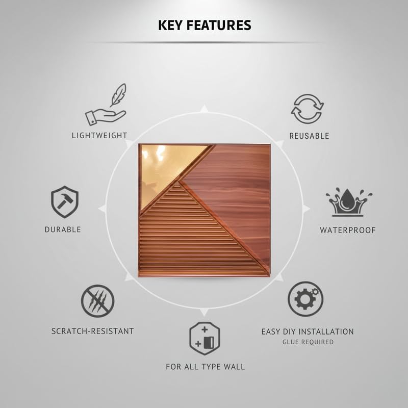 Image of Kayra Decor 3D PVC Wall Panels for Bedroom & Living Room | Fluted 1 Design | Mirror Wooden Color | 19.7 x 19.7 Inch | Pack of 18 | 48.42 Sq Ft