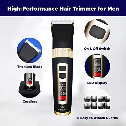 Equinox International Hair Trimmer Beard Trimmer, Rechargeable Trimmer for Men, Cordless Hair Clippers, Hair Cutting Kit with 8 Guards, Lightweight Professional Hair Clippers for All Hair Types