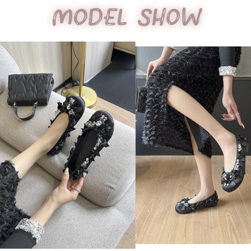 Women's Round Toe Rhinestone Flat Shoes Bow Design Soft Sole Slip-On Casual Fashion Flat Shoes Suitable for Work Dance Party3