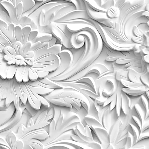iPaste Faux 3D White Wallpaper Peel and Stick Floral Wallpaper for Bedroom Bathroom Ceiling Embossed Flower Baroque Style Wall Murals Removable Self Adhesive Wall Paper for Cabinets Paintable 17.5x80