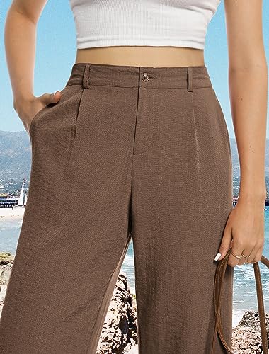 Image of Feiersi Womens Casual Wide Leg Pants High Waisted Button Down Straight Long Trousers Palazzo Pants