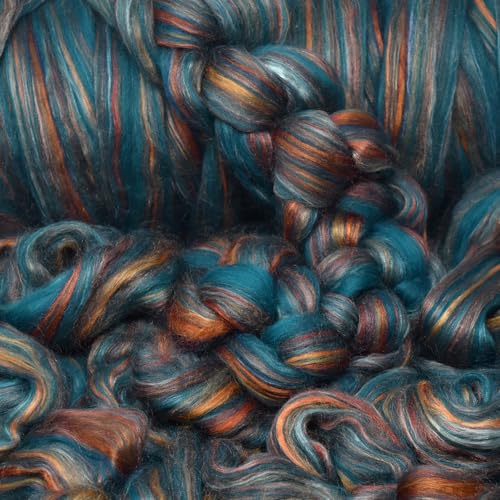 Image of Combed Top Roving. Limited Edition Fiber for Spinning, Needle Felting, Wet Felting, Weaving and Crafting. Fancy, Colorful, Exotic Designer Blend, Cyprus Sunset