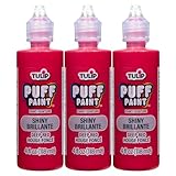 Tulip Puff Fabric Paint , Permanent Craft Paint for Clothes, DIY Projects, Notoxic, 4 fl oz 3-Pack, Shiny Deep Red