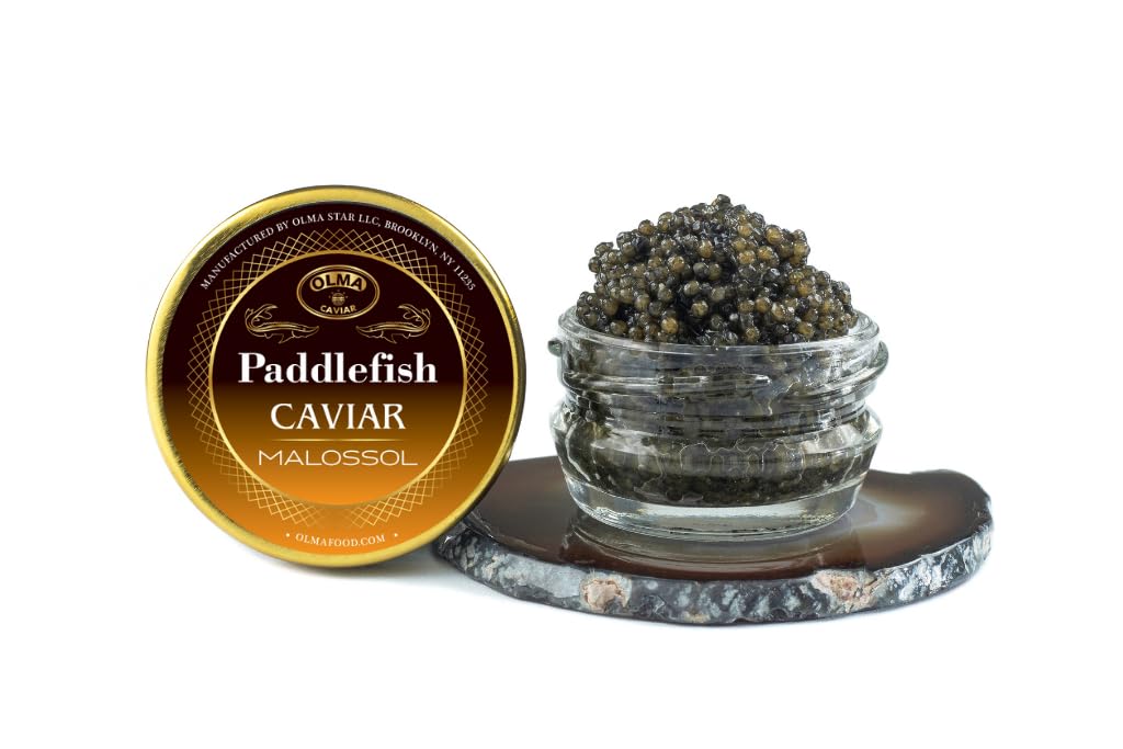 OVERNIGHT SHIPPING - OLMA American Paddlefish Black Caviar - Medium Grey Pearls, Smooth Flavor - 1 oz / 28 g