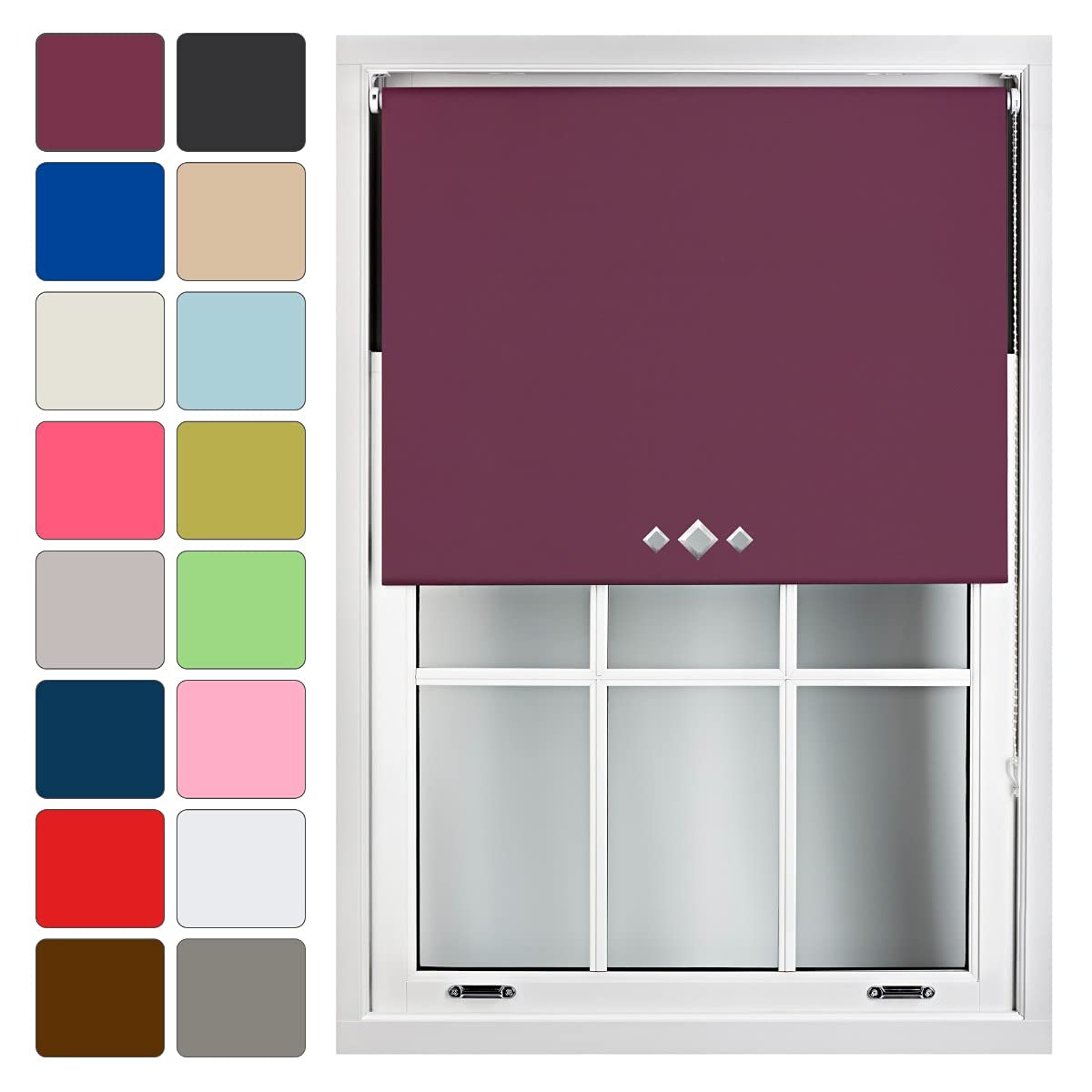 Furnished Blackout Roller Blind with Triple Diamond Eyelets Made to Measure, Aubergine, 180cm x 165cm