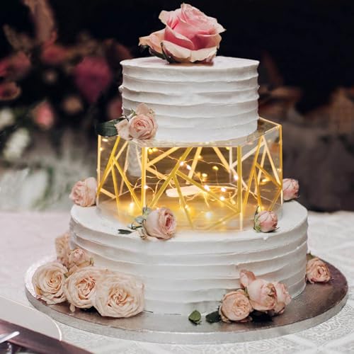 Efavormart PROP_BOX_001H_10_CLGD Efavormart 10 Inchx5 Inch Clear/Gold Acrylic Transparent Geometric Pedestal Riser Box, Hexagonal Cake Stand Display cover