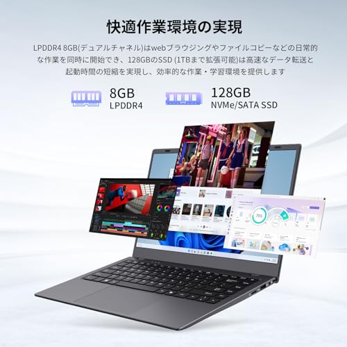 undefined UOWAMOU ノートパソコンOffice 2024搭載 N5095プロセッサー 14インチ 1.3kg超軽量薄型ラップトップ/Windows11 pro 最大2.9GHz/1366*768 16:9 IPS/LPDDR4 8GB 高速SSD 128G/Webカメラ/WiFi/BT5.0/USB 3.2/USB 2.0/M.2/TYPE-C/HDMI 1.4 学生向け の商品画像 2