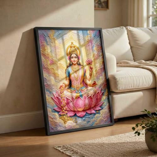 Image of CRAFTLYN Hindu God Wall Art WALL ART Prints Framed Spiritual Religious Paintings for Living Room, Pooja Room, Bedroom, Office, Meditation Room, Home Decor (Saraswati ma, 19 X25, Black)