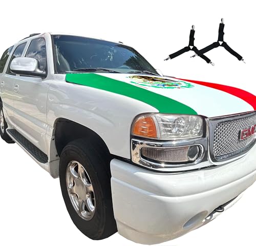 PHYZNIX Mexican Flag for Car & Truck Hood 4x5ft Mexico Car Hood Flag Cover with Triangle Fasteners Universal Fit for SUVs & Pickups