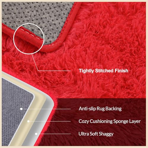 8x10 Area Rugs for Living Room, Red Large Fluffy Rugs for Bedroom, Soft Carpet Shag Kids Room Rug, Non-Slip Fuzzy Rugs Indoor (Red, 8ft x 10ft)