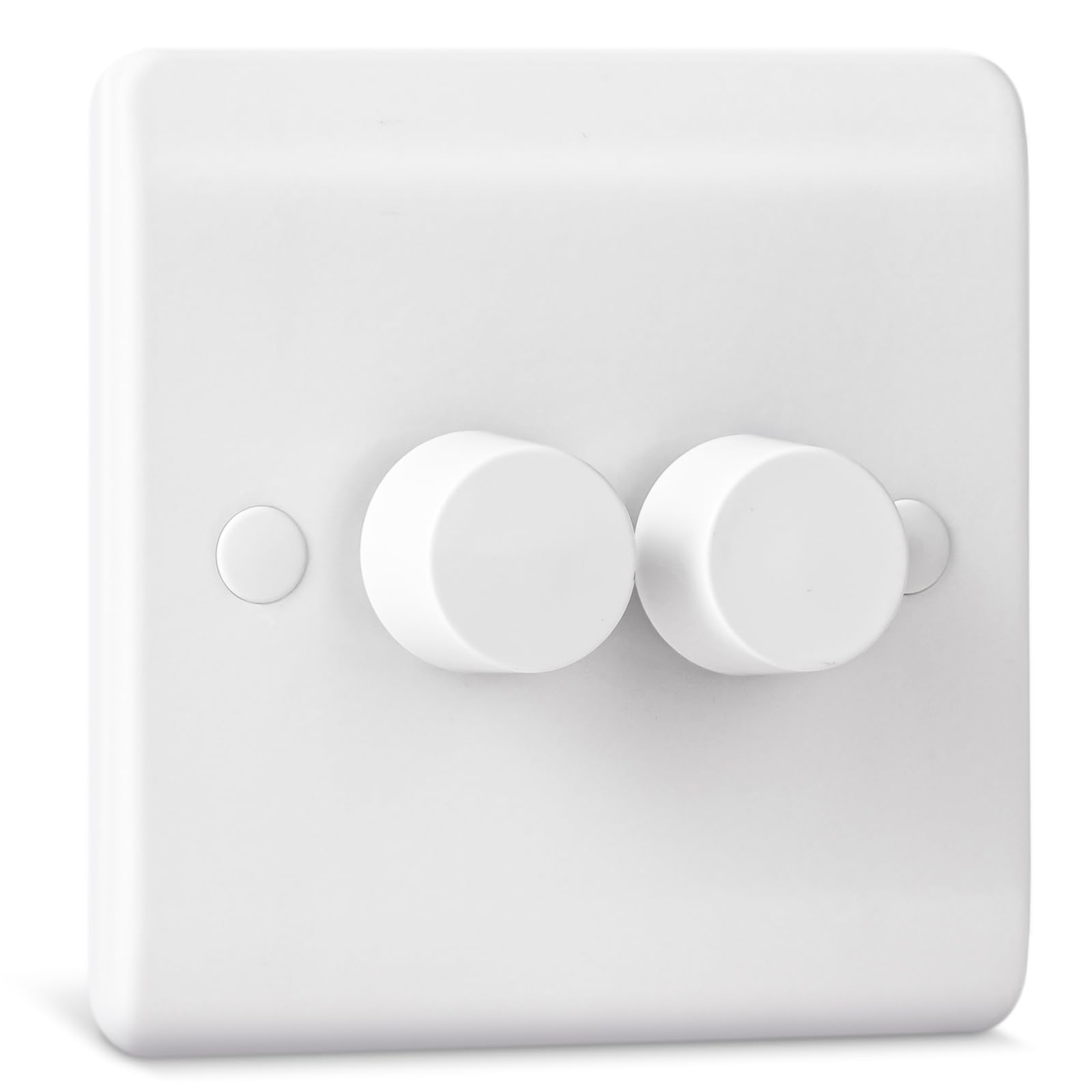 Dimmer Light Switch, Double Wall Dimmer Switch for LED, Halogen & Incandescent Bulbs, Trailing Edge Technology 2 Gang, 1 Way/2 Way Rotary Switch, 3-150 Watts, White