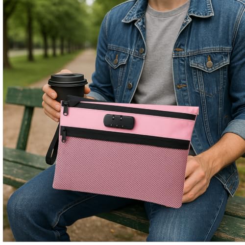 mygreenthumbs Large Pink Smell Proof Pouch with Combination Lock - Travel Essentials Organizer, File Container, Lockable Bag for Private Stash, Gift for Storage and Organization - Image 5