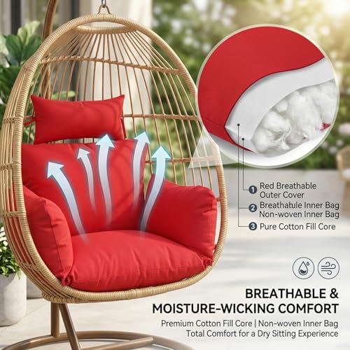 Cojín para silla egg de jardín rojo e impermeable con relleno de algodón grueso 3