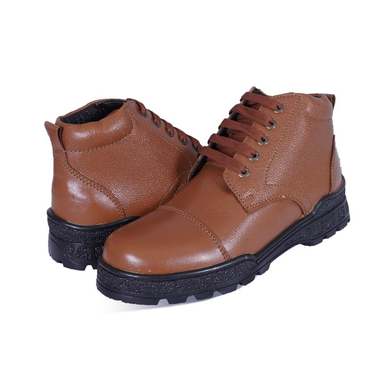 Image of Liberty Kulture Men's Ankle Leather Combat Boots for Police, Commando NCC, Military, Army, Comfortable Footbed | Memory Foam Insole (Available Size in 6 to 11 UK, Black /Tan Brown) CMD-01