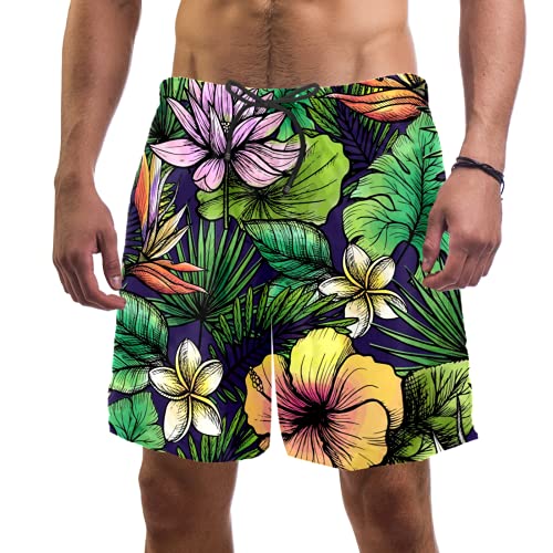 Short de bain pour homme avec doublure en maille imprimé tropical multicolore taille M