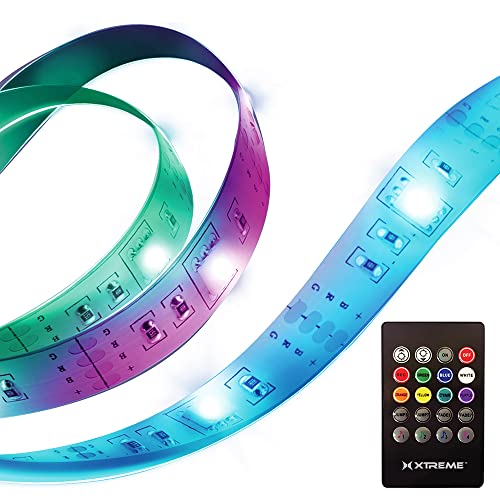 Image of XTREME USB Powered Sound Reactive LED Light Strip with 8 Unique Colors, 8 Color Changing Modes, Preinstalled Adhesive Back and Included IR Remote - 6.6ft