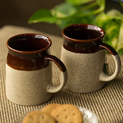 Image of ExclusiveLane 'Cocoa Rims' Studio Pottery Ceramic Coffee Mugs Set of 2 (Dark Brown & Cream, 320 ml, Microwave & Dishwasher Safe) | Coffee Mug Ceramic Cups Coffee Mugs for Coffee Cup Set of 2 Tea Cups