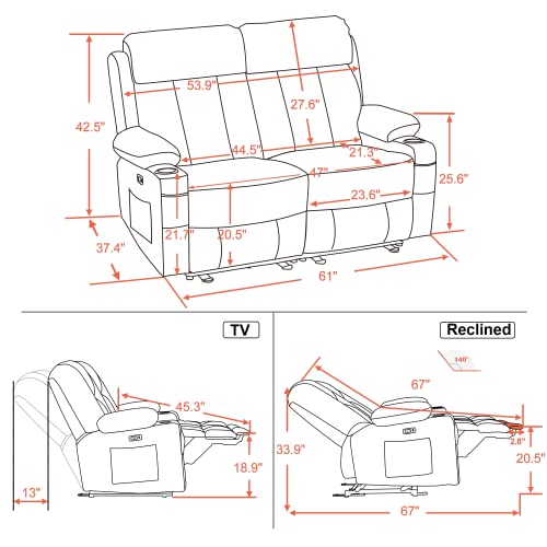 Mcombo Power Loveseat Recliner, Electric Reclining Loveseat Sofa With Heat And Massage, Cup Holders, Usb Charge Port For Living Room 6075 Faux Leather (Loveseat Recliner, Dark Brown) #TOP5
