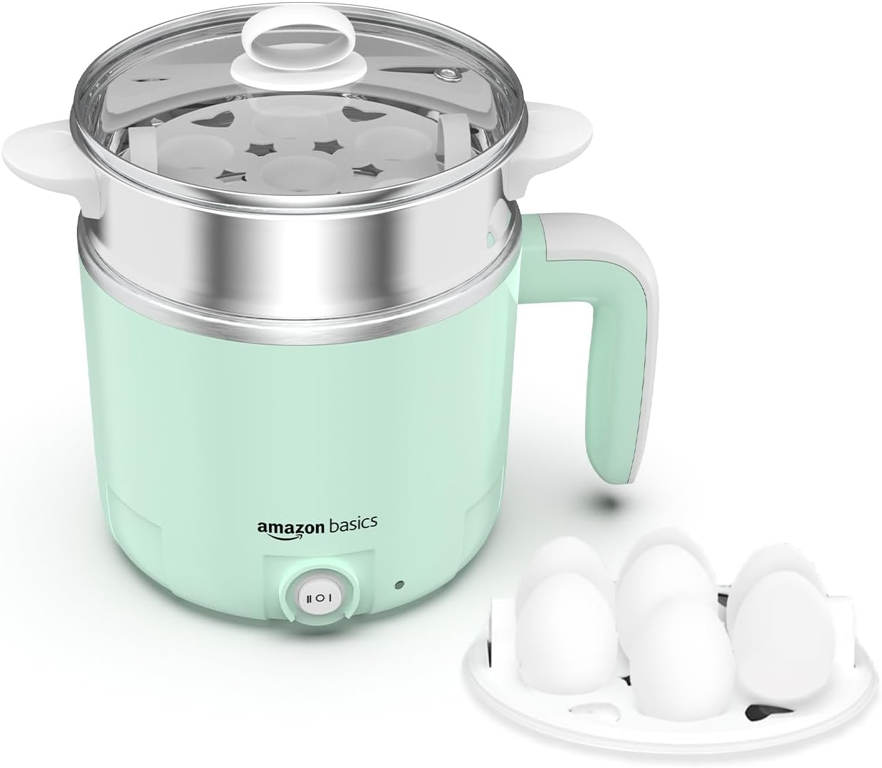 Multi-Cook Pot, Adjustable Power (325W/650W) with 7-Egg Tray & Steamer, SS 304 Steel, Automatic Overheat Protection, Multipurpose Kettle for Water, Tea, Noodles & Steam Rice, Green, 1.2L