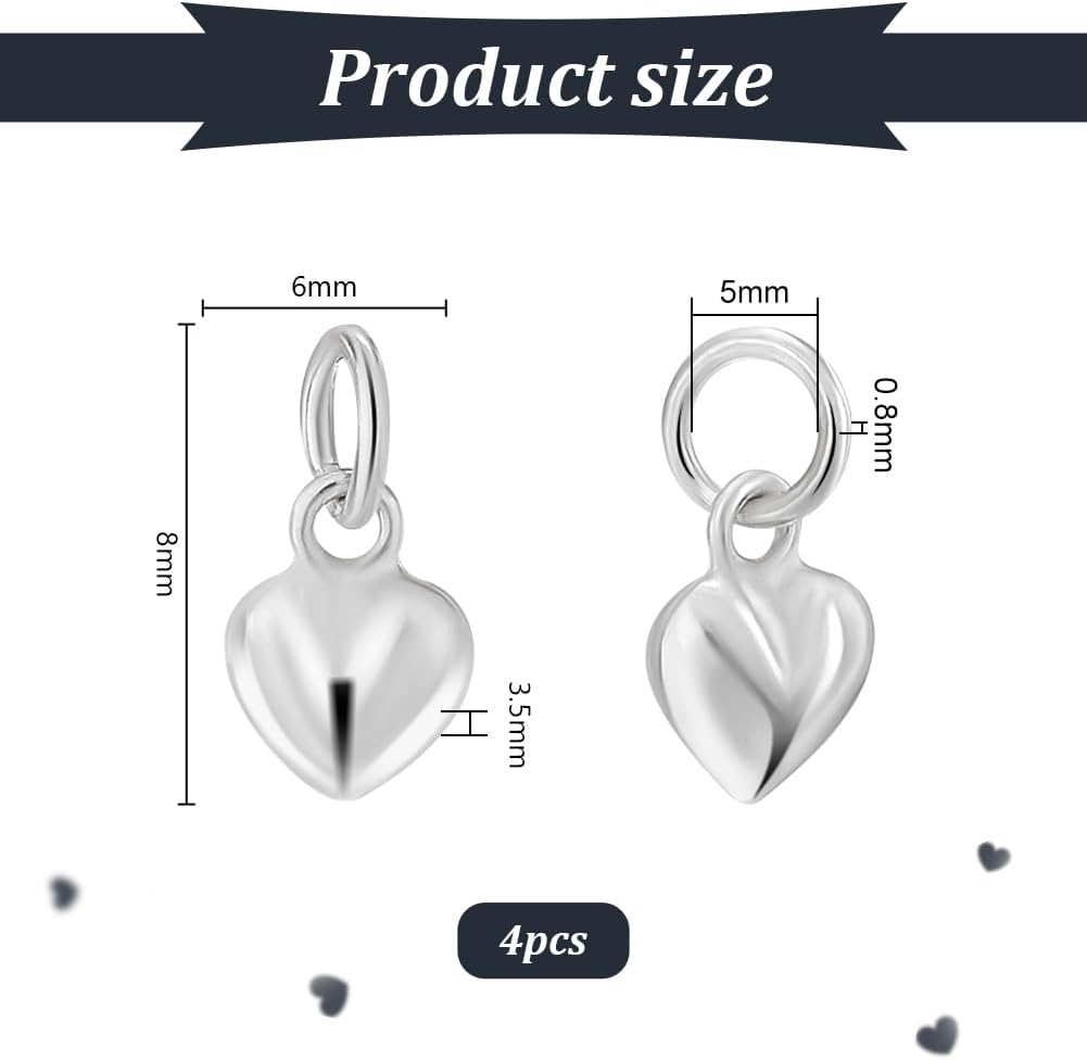 PH PandaHall 4Pcs 925 Sterling Silver Heart Charms Mini Puffed Heart Charms Sliver 3D Hearts Pendants Love Necklace Charm for Neckalces Bracelets Jewelry Valentine's Day, 8mm - Image 3