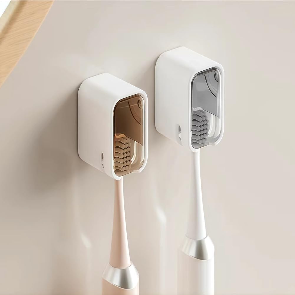 Paquete de 2 soportes para cepillo de dientes de pared para baño con cubierta de ducha, dispensador de cepillo de dientes individual de viaje, organizador de almacenamiento — view 10