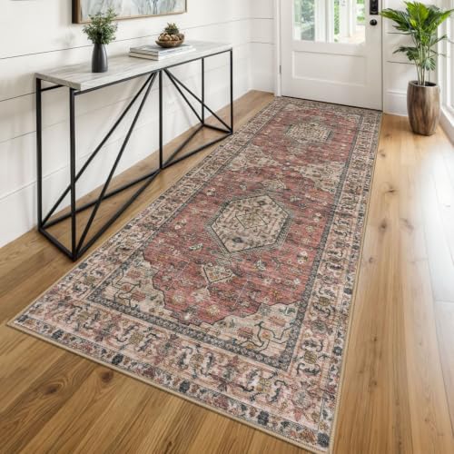 KUTA Vintage Washable Kitchen Runner 3x8 Runners for Hallway Terracotta