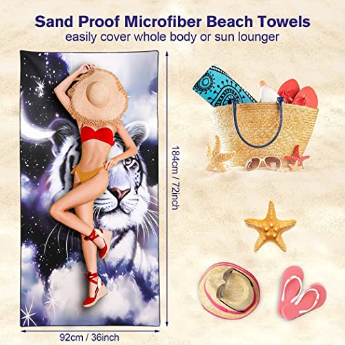 Ohtmtho Oversized Beach Towel Quick Dry Sand Free Lightweight Microfiber Beach Towels For Swim Pool Camping Travel, Bengal White Tiger, 36"X72" #TOP3