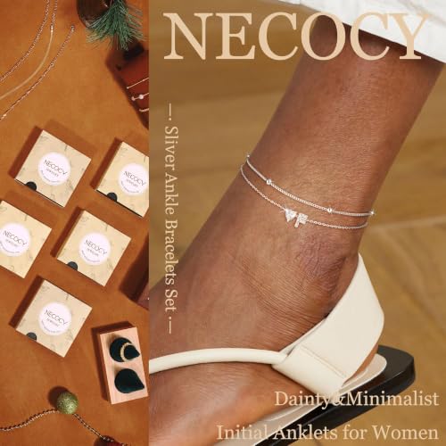 Image of NECOCY Initial Heart Diamond Anklets for Women Waterproof, Non Tarnish 14k Gold Plated Letter Ankle Bracelets Dainty, Summer Beach Bikini Jewelry Gifts for Women