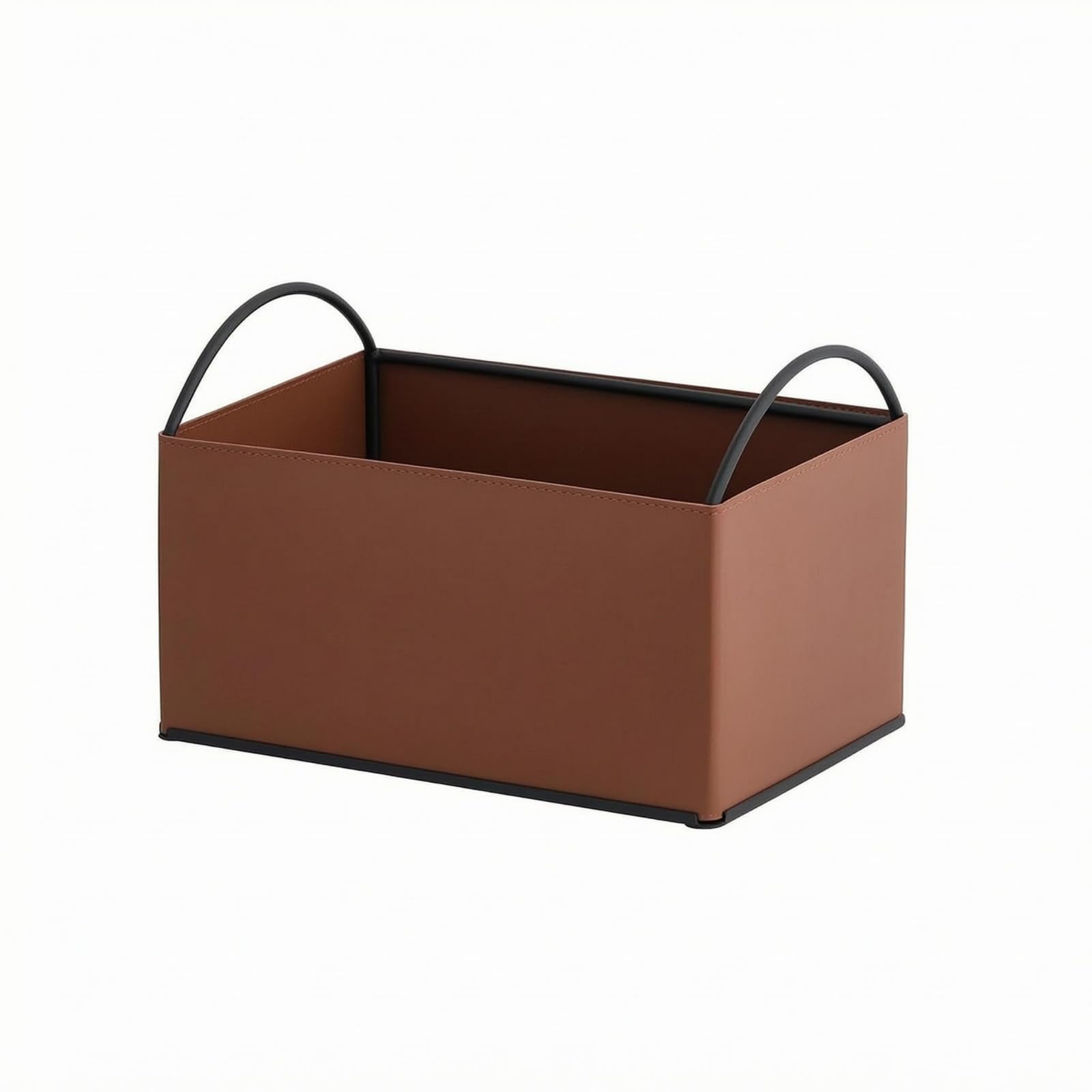 Colcolo Vassoio Portaoggetti Rettangolare Organizer Scrivania Contenitore Cestino Ripostiglio Multiuso in Ferro E Pelle Pu per Accessori E Cancelleria Adatto per Studio, Marrone