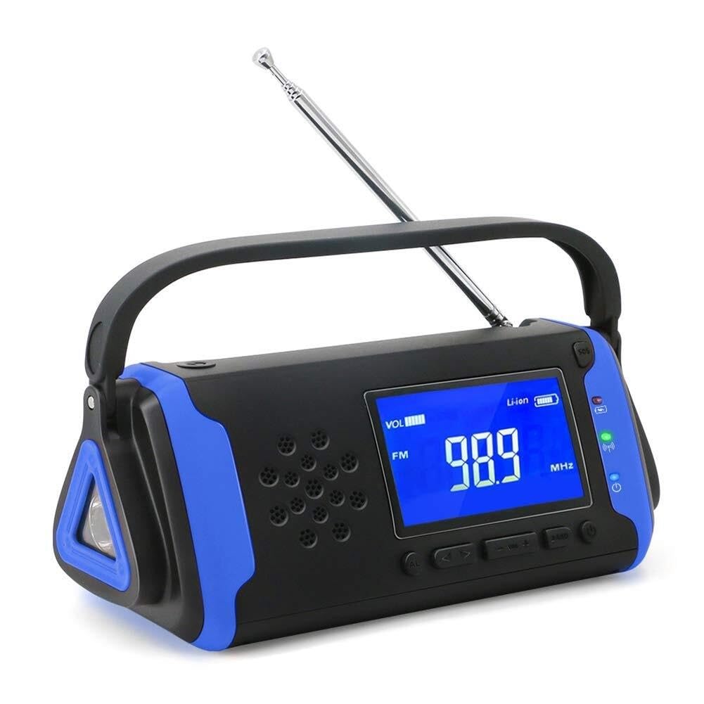 Przenośne radio pogodowe z korbką i Bluetooth, ładowane energią słoneczną, z baterią 4000 mAh, latarką i alarmem SOS, do użytku domowego w sytuacjach awaryjnych i przetrwania na świeżym powi
