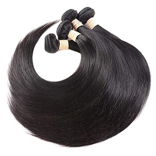 Brazilian Virgin Straight Hair 4 Bundles 100% Unprocessed Human Hair Bundles Straight Hair Extensions Double Strong Weft (18/20/22/24 Inch, Straight Hair)