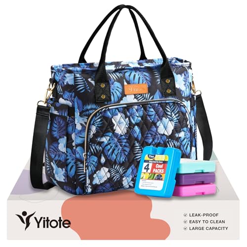 Yitote Lunch Box for Women with 4 Icepacks, 18L Capacity, Cute Lunch Bag with Bottle Holder, Lunch Bags with Adjustable Shoulder Strap, Lunch Bags for Work .(Palm)
