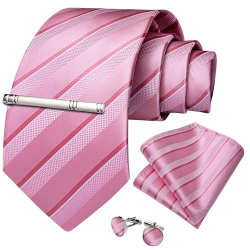 Image of DiBanGu Mens Tie Silk Plaid Striped Necktie and Pocket Square Cufflinks Tie Clip Set with Gift Box Formal Wedding Party