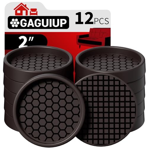 GAGUIUP Non Slip Furniture Pads - 2" Anti Skid Caster Cups, 12PCS Round Brown Silicone Furniture Coasters for Hardwood Floors, Anti Slide Furniture Cup Bed Couch Floor Protectors