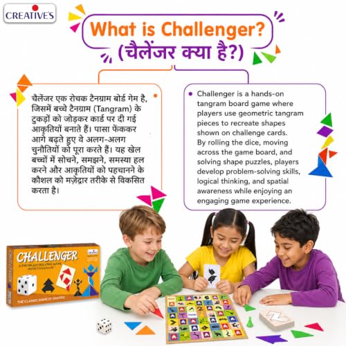 Image of Creative's Challenger, Tangram Problem Solving Board Games, 2 Sets 7-Piece Tangrams Two Difficulty Levels Play Cards Dice, Shapes Spatial Reasoning, Geometry Maths, Educational Toys, Ages 6+
