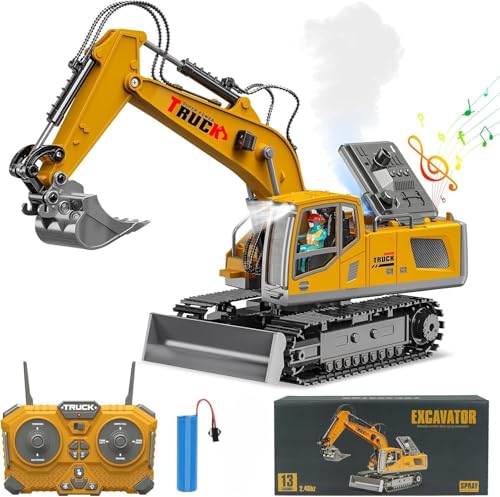 Image of inchRC Excavator Toy 13-Channel 1 /18 Construction Truck with Metal Shovel, 2.4GHz Remote Control Vehicle for Boys & Adults (Multicolor)